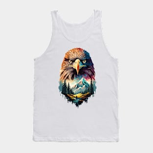 Double Exposure Eagle And Mountain Landscape Design Tank Top